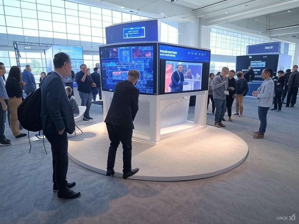 People Looking at Display at a Tech Expo